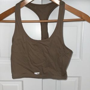 Brown set active cropped tank/ bra.